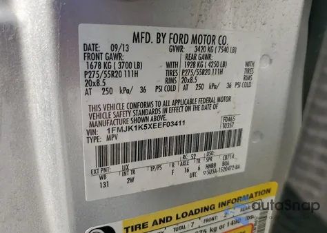 2014 Ford Expedition El Limited z USA, uszkodzony, nr VIN 1FMJK1K5XEEF03411